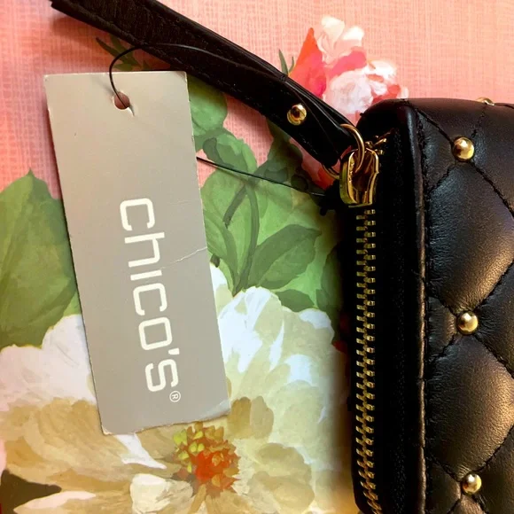 BRAND NEW Chico’s Studded Black Leather Quilted Wallet - Picture 3 of 4